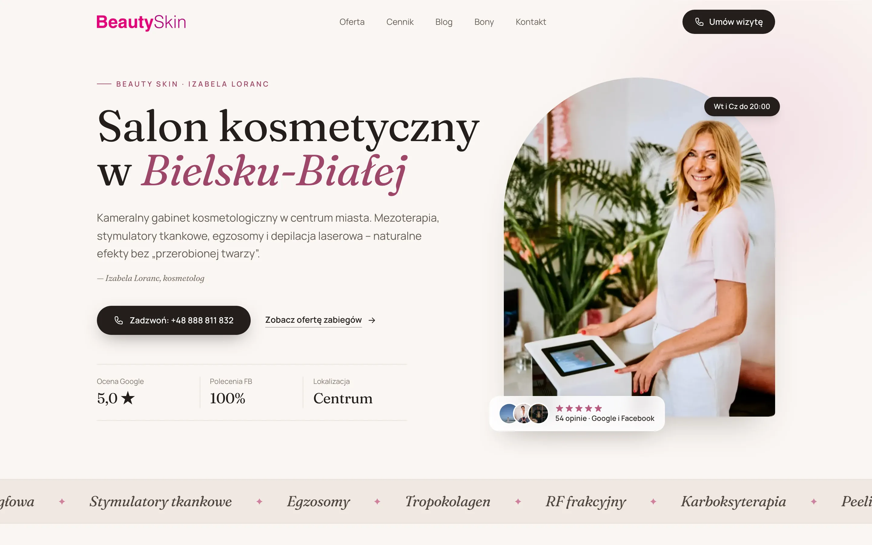 Strona główna Beauty Skin w Bielsku-Białej zaprojektowana przez Skiz Studio