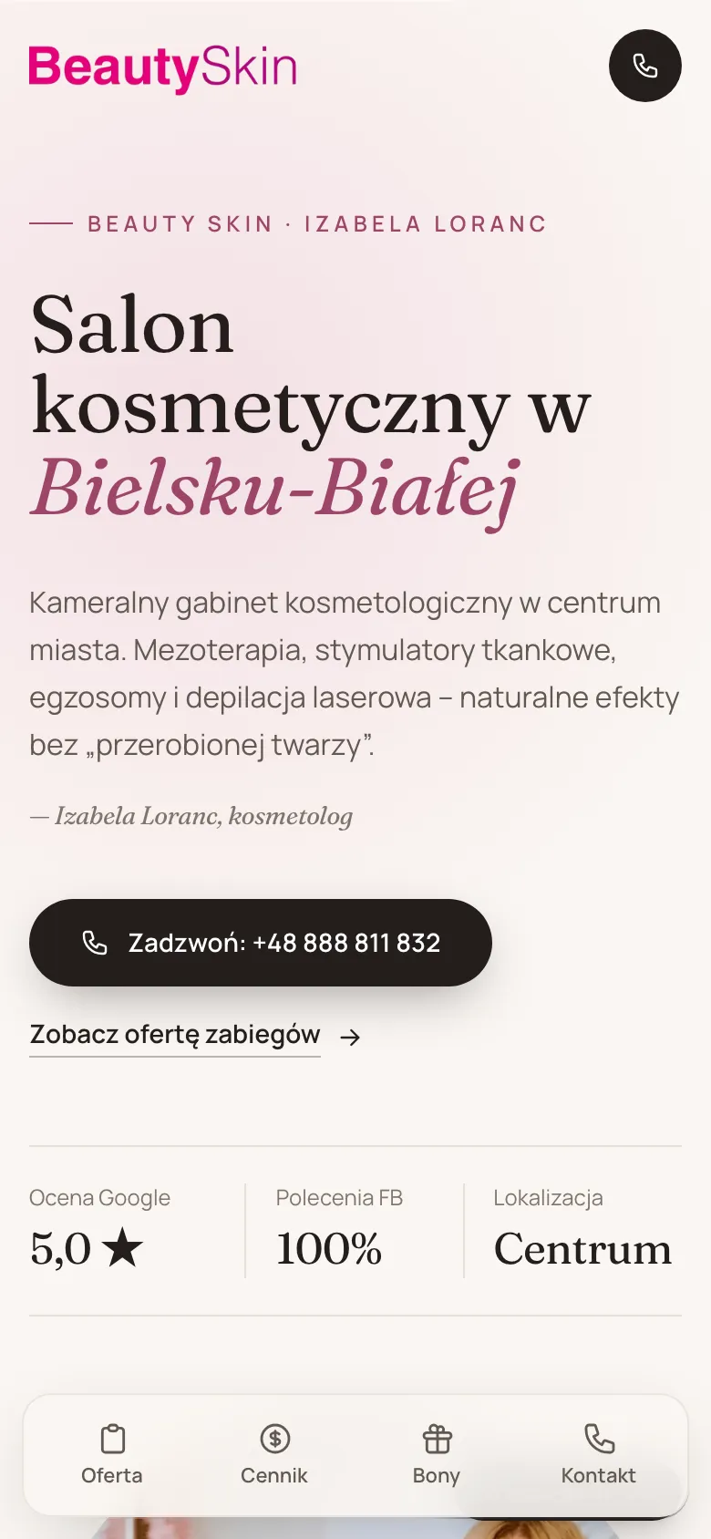 Wersja mobilna strony Beauty Skin